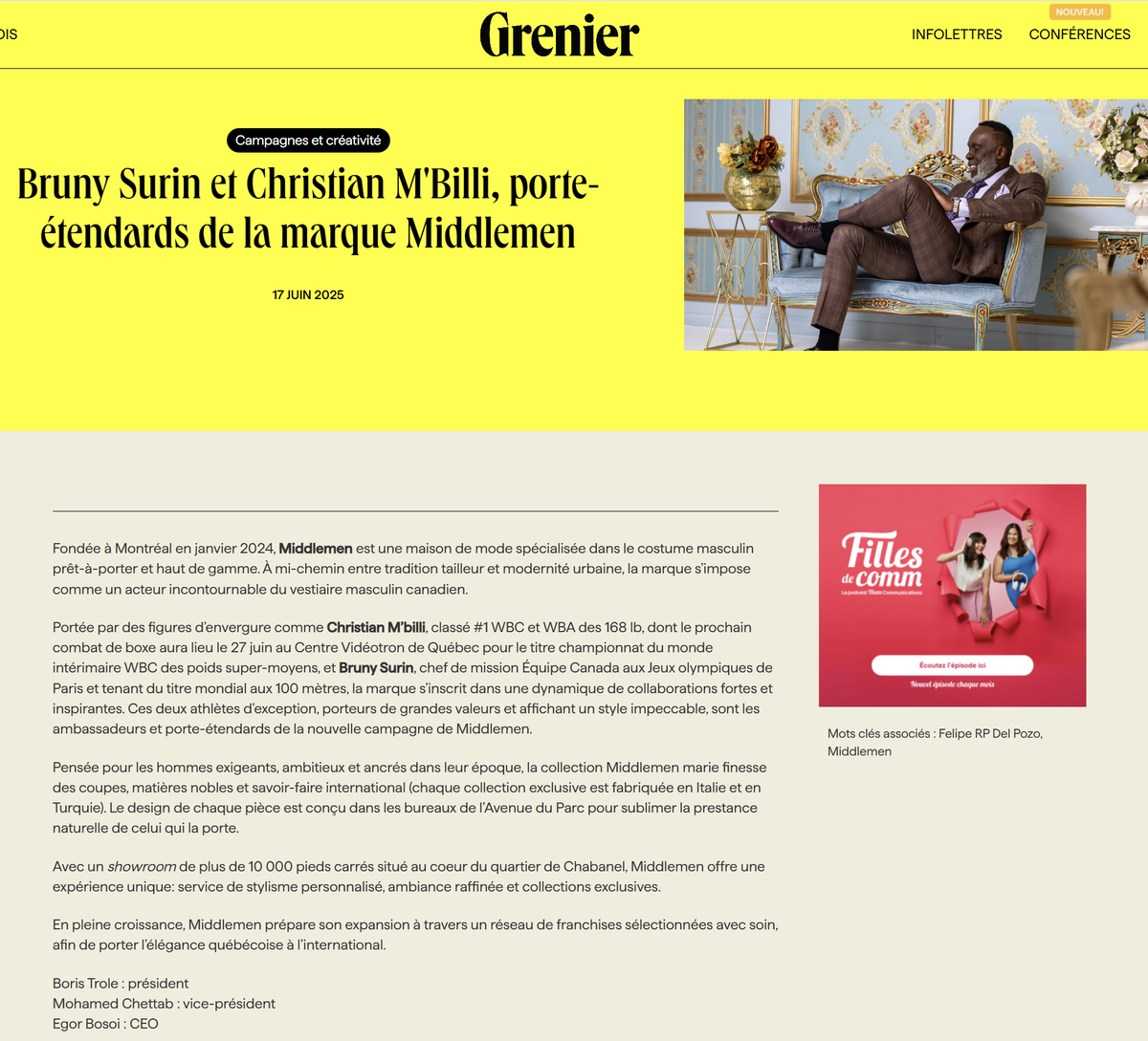 Middlemen Featured in Grenier: Champions of Style & Performance