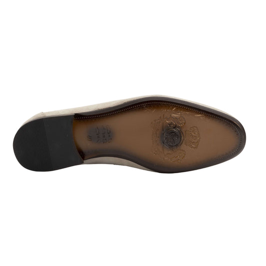 Giulia Loafer – Beige Suede & Silver Buckle